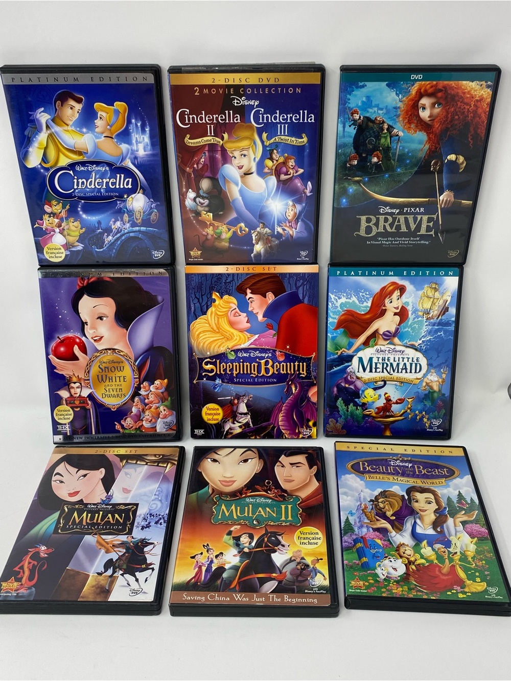 Disney Princess Collection DVD lot of 9 Sleeping Beauty Mulan Cinderella Brave